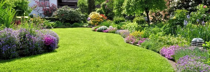 Haus mit Garten und Blumen